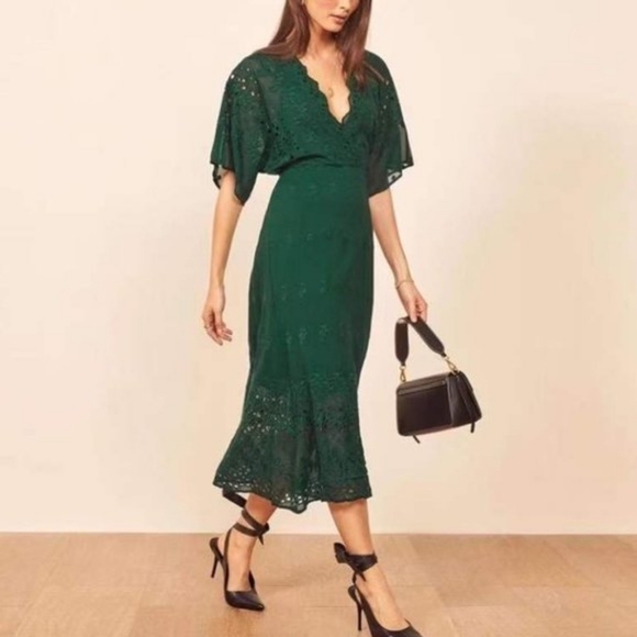 Reformation Libbie Dress in Emerald size 4 NWT - Picture 1 of 11
